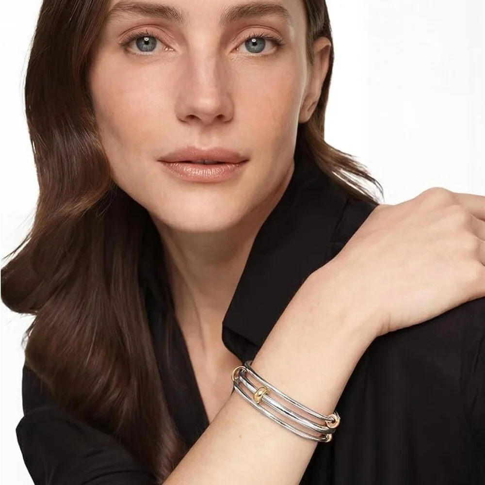 Two-Tone Silver and Gold Stackable Bangle Bracelet